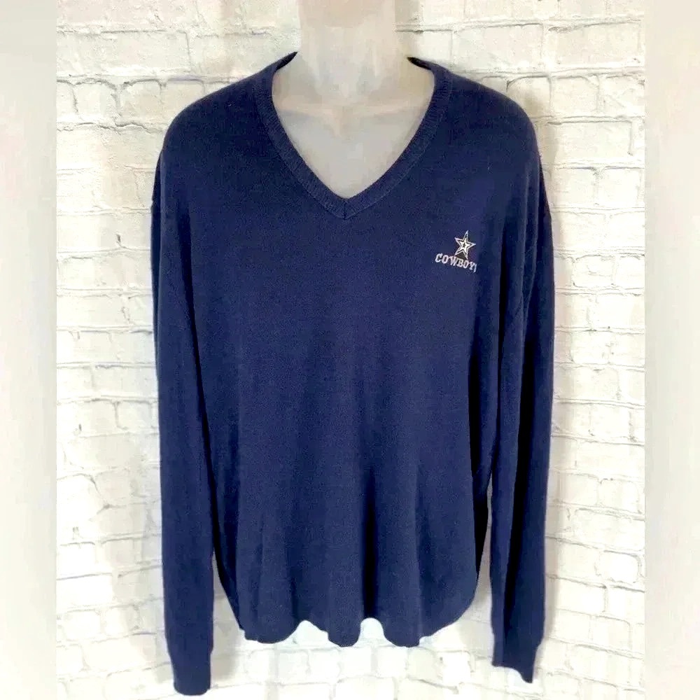 Dallas Cowboys navy blue v neck sweater knit men’s XL FOOTBALL official NFL top